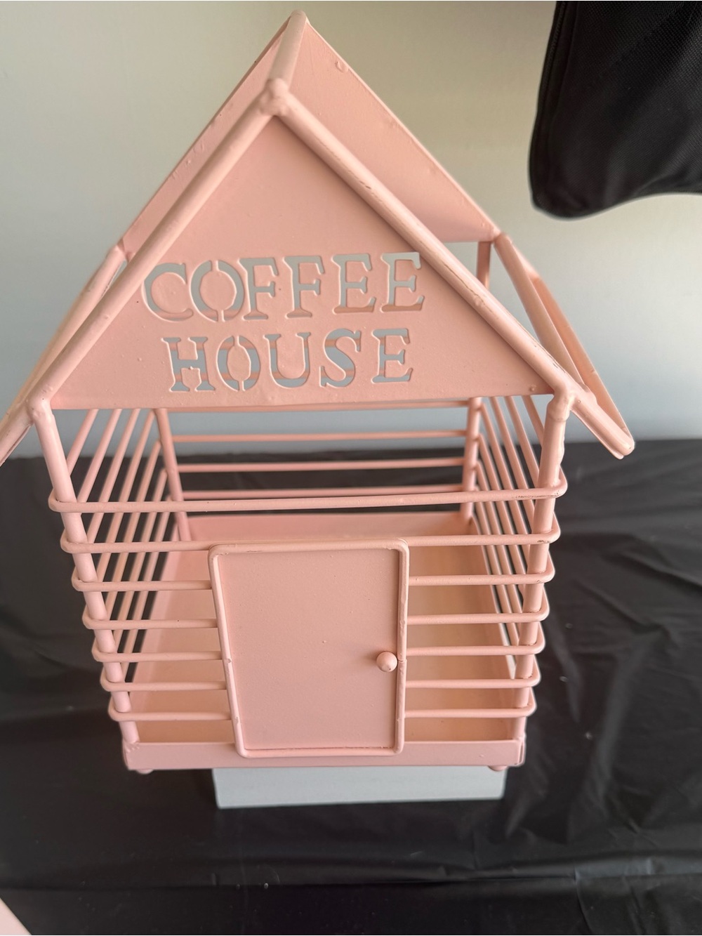 Pink "Coffee House" Decorative Metal Coffee Pod Holder & pink coffee bar sign.